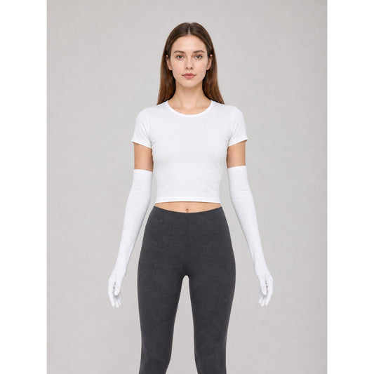 Long White Gloves with Enclosed Fingers front view