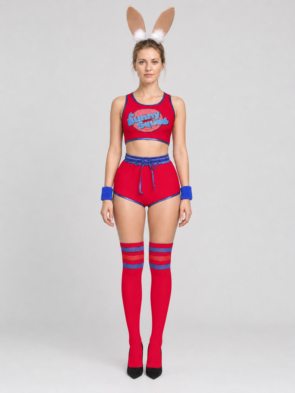Bunny Stage Costume: Top, Shorts, and Headwear on-model view
