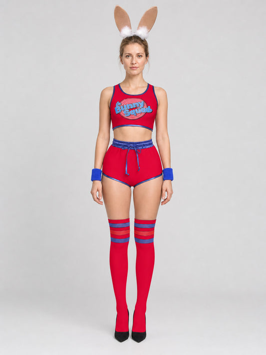 Bunny Stage Costume: Top, Shorts, and Headwear on-model view