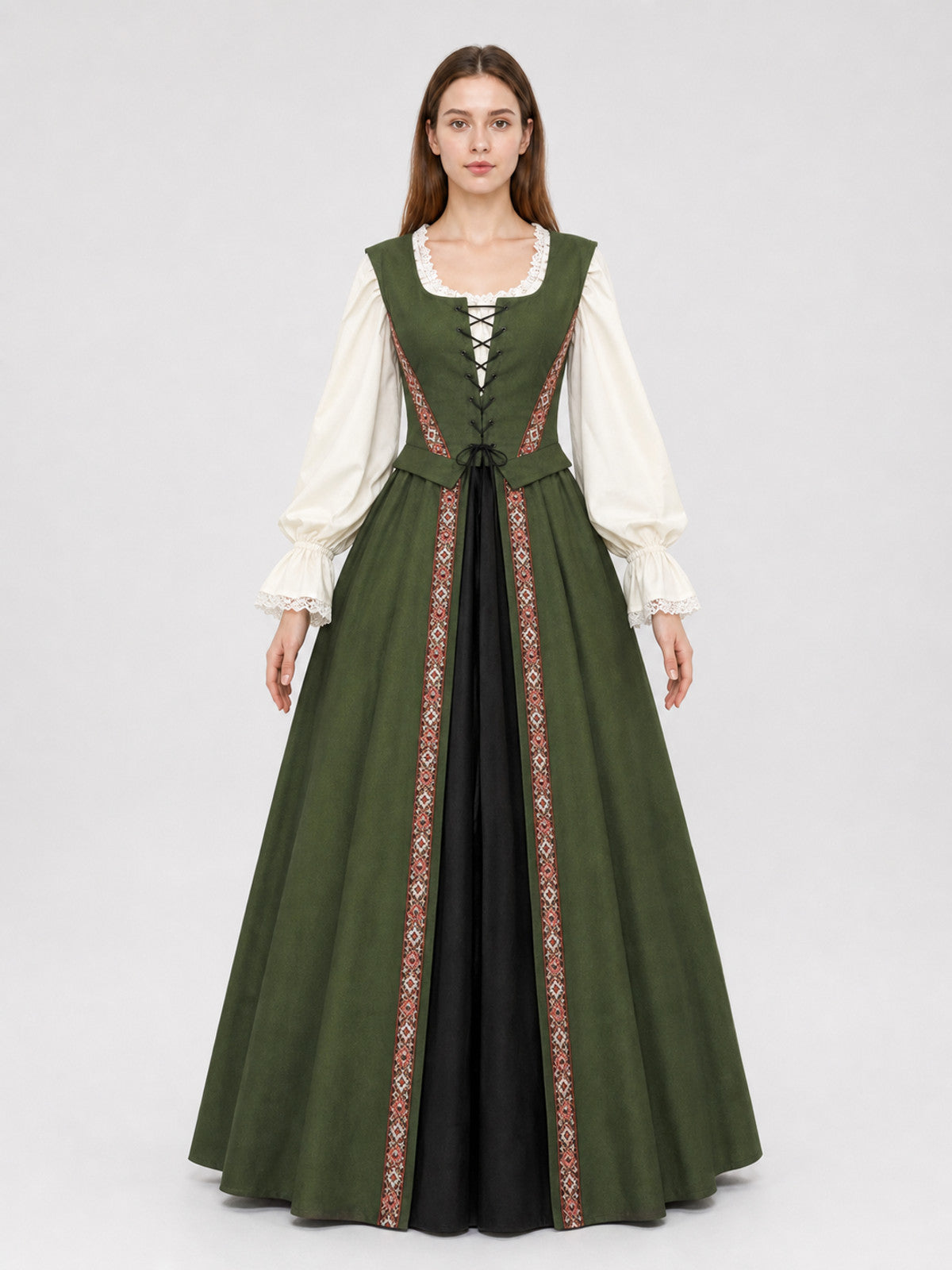 Renaissance-Style Dress with a Square Neckline front view