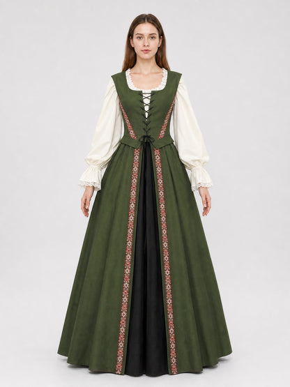 Renaissance-Style Dress with a Square Neckline front view
