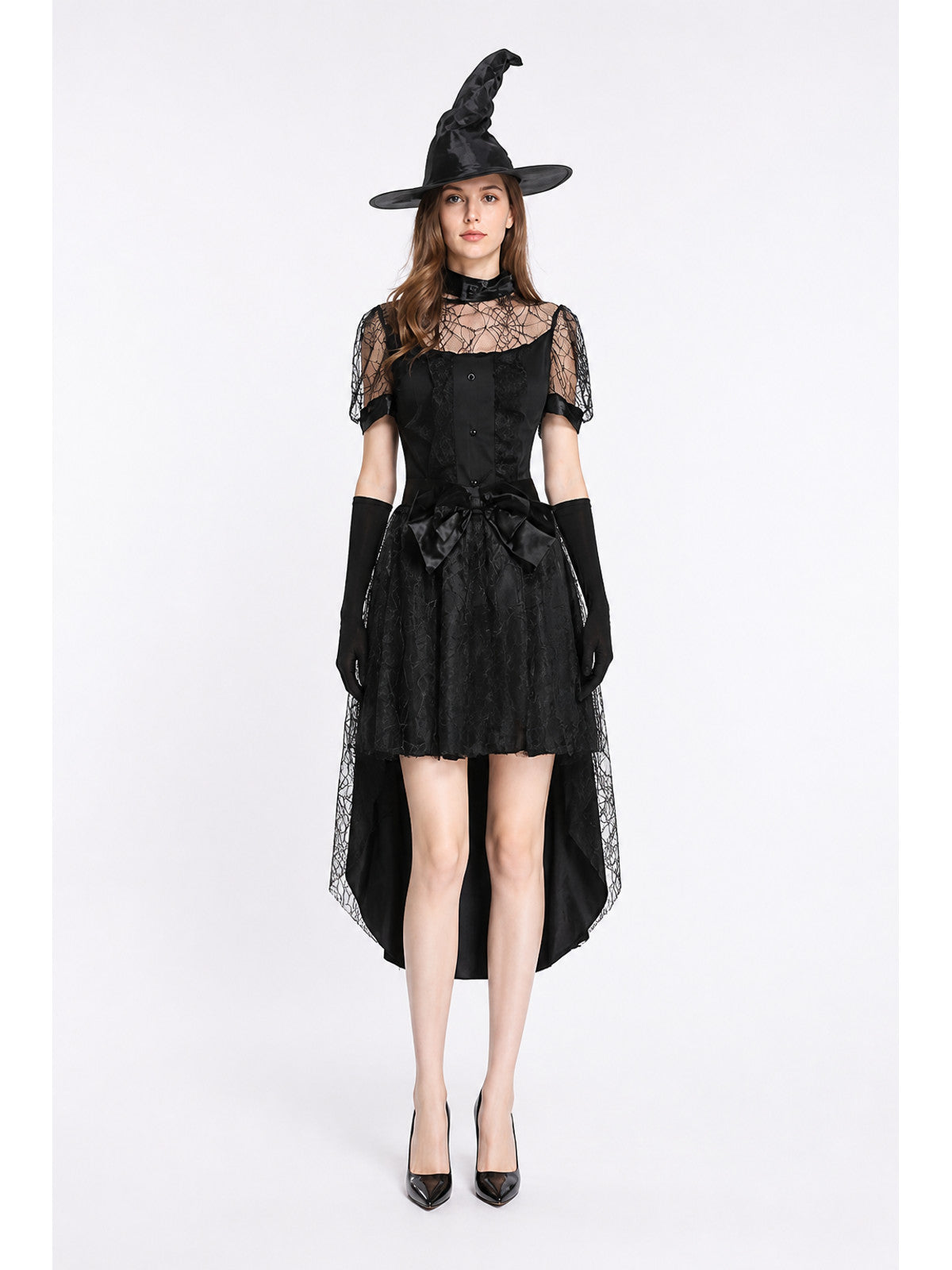 Witch Costume with Lace, an Asymmetrical Skirt, and Hat main product view