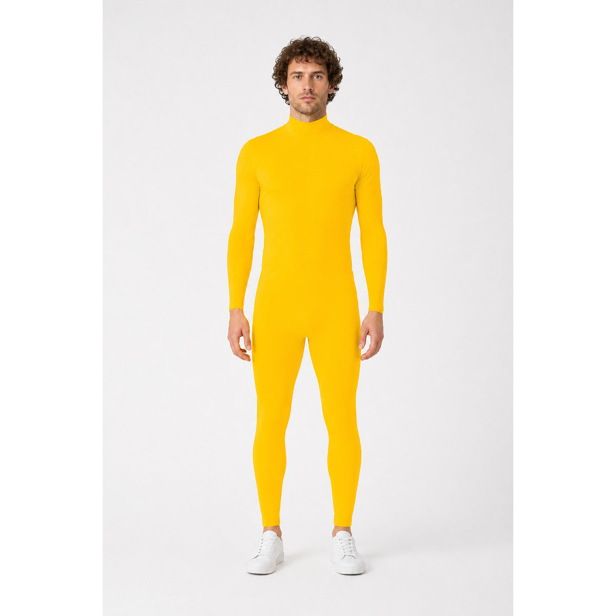 Yellow Tight-Fitting Zentai Jumpsuit with High Collar main product view