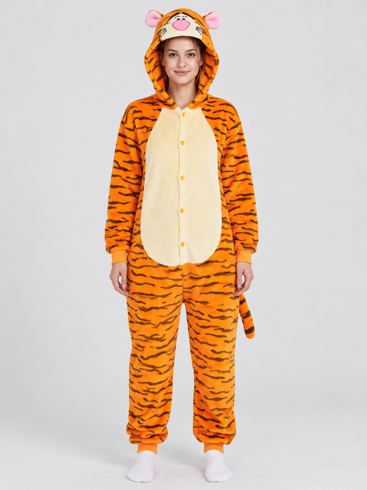 Orange Striped Hooded Pajama Jumpsuit with Ears