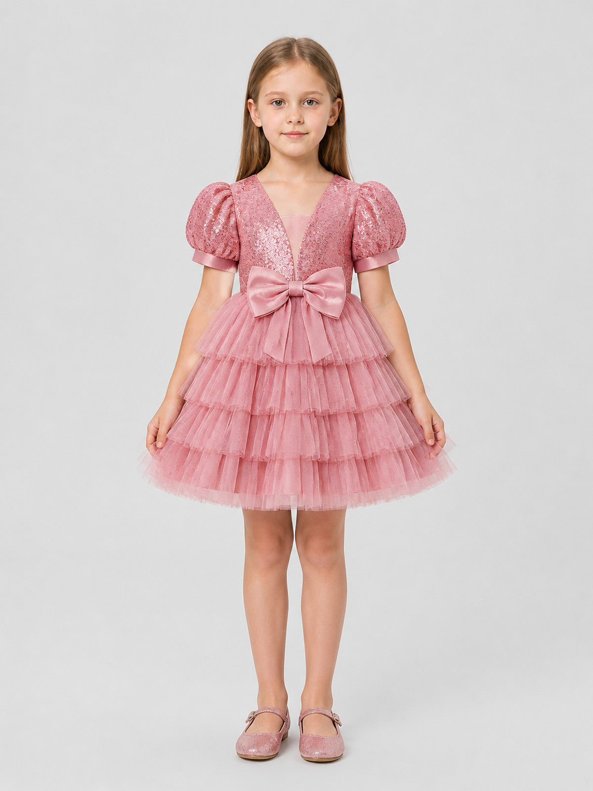 Girls' Tutu Dress with Sequins, Tulle, and Bow on-model view