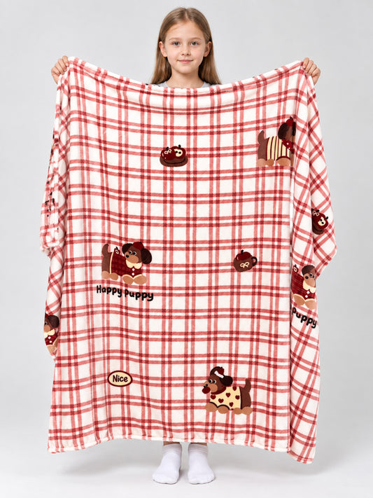 Checkered blanket with cartoon dog print