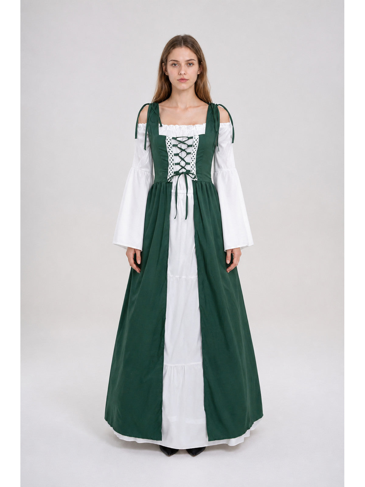 Historical Long Green Dress with Lace main product view
