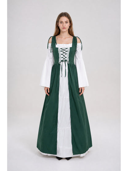 Historical Long Green Dress with Lace main product view