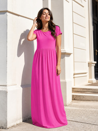 Women's Long Dress with Short Sleeves and Pleats main product view