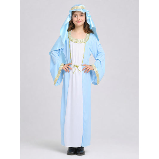 Children’s Shepherd Costume with Cape and Long Dress on-model view
