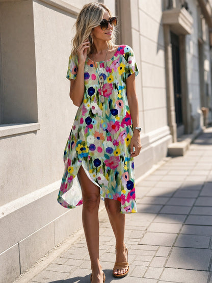 Women's Floral Print Dress with Asymmetrical Hem main product view