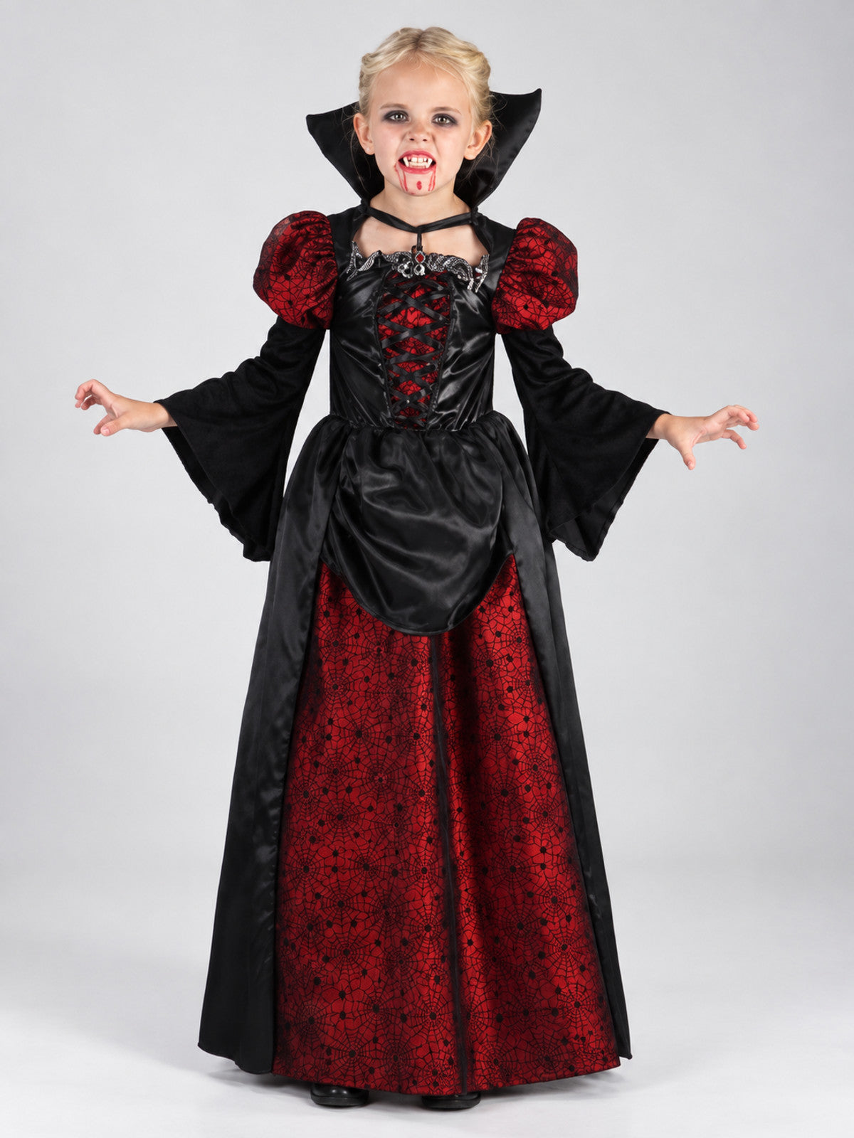 Black and Red Vampire Costume with Spiderweb and Lacing