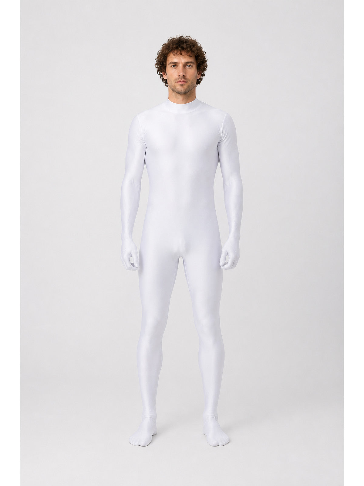 White Form-Fitting Zentai Jumpsuit with High Collar main product view