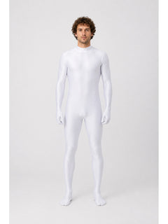 White Form-Fitting Zentai Jumpsuit with High Collar