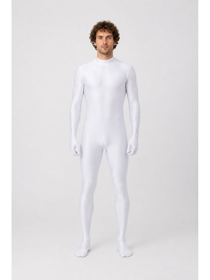 White Form-Fitting Zentai Jumpsuit with High Collar main product view
