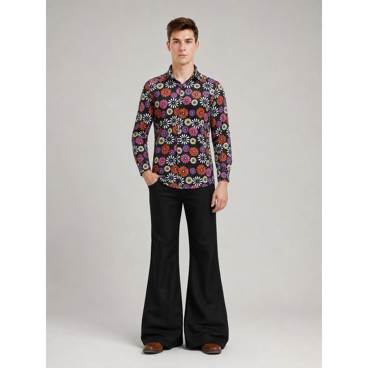 Retro Suit with Floral Shirt and Pants on-model view