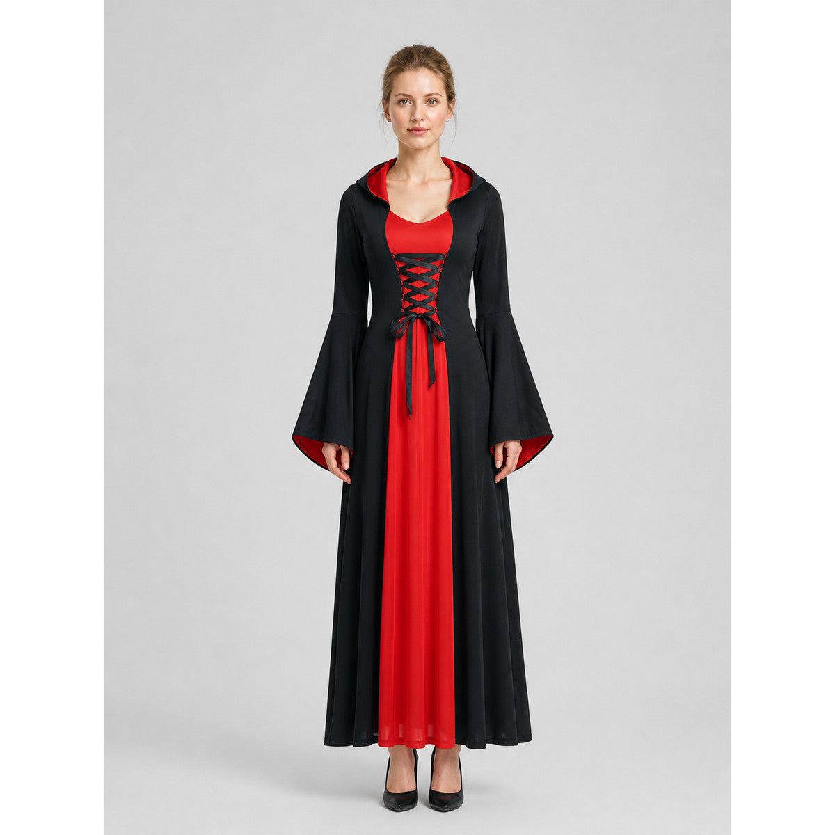Carnival Costume: Long Black and Red Dress on-model view