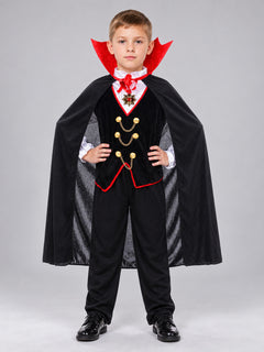 Children’s Vampire Costume with Black Cape and Brooch