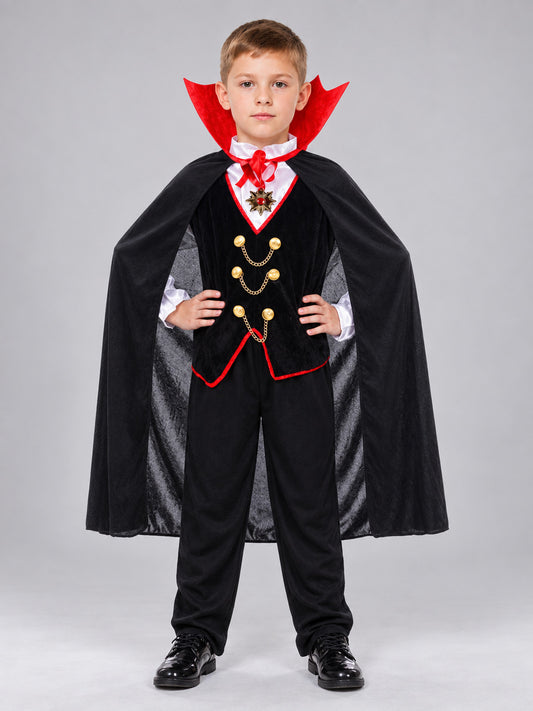 Children’s Vampire Costume with Black Cape and Brooch