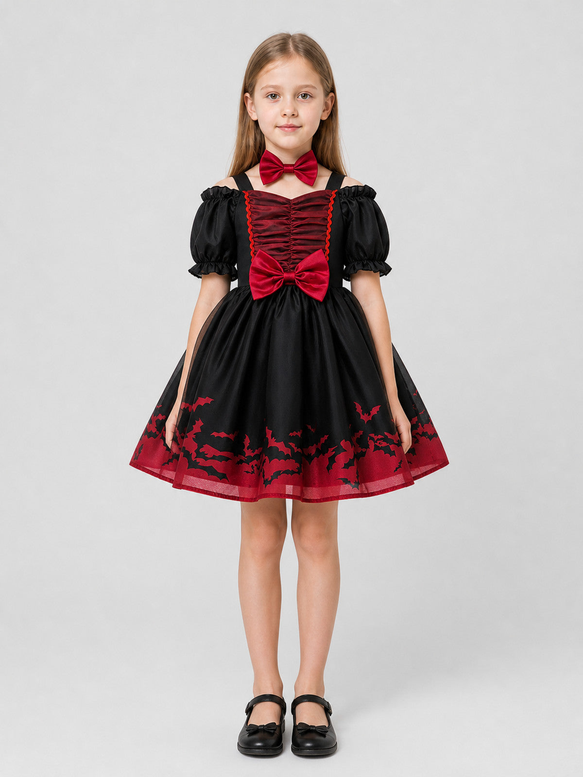 Princess Dress with Bats, Red and Black on-model view
