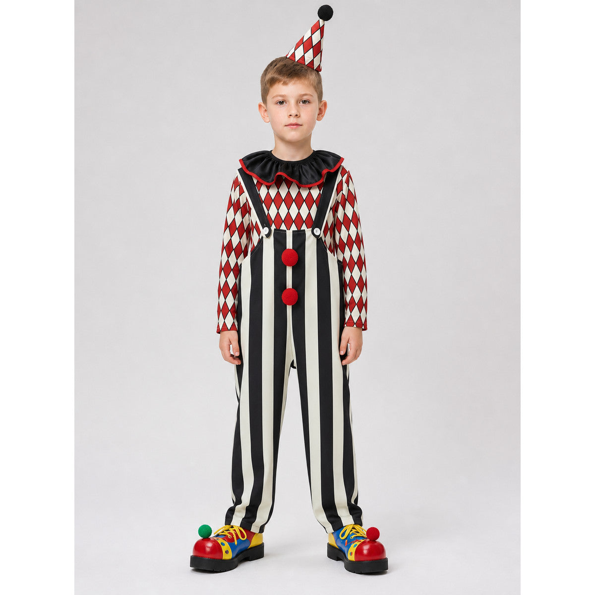Clown Costume with Hat and Nose on-model view