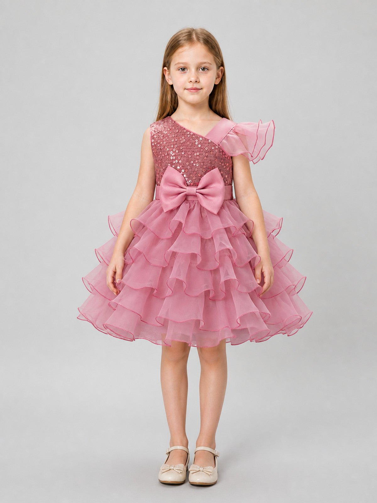 One-Shoulder Sequined Princess Dress for Performances on-model view