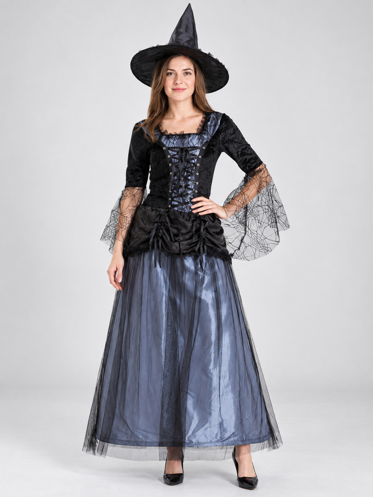 Witch Costume: Dress and Hat, Gray-Blue