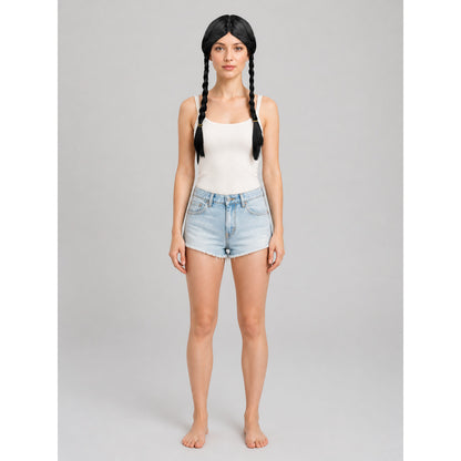 Black Wig with Two Braids, Wednesday Cosplay on-model view