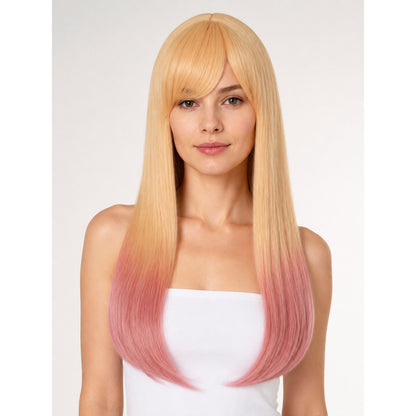 Long Carnival Wig with Bangs, Blonde-to-Pink Gradient main product view