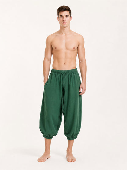 Drawstring Pants with Cuffs, Dark Green