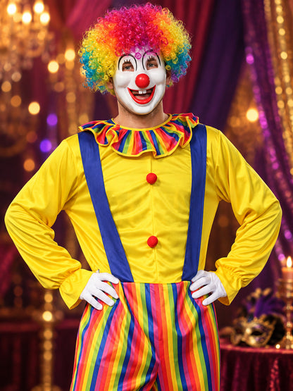 Clown Costume with Yellow Jumpsuit, Wig, and Mask