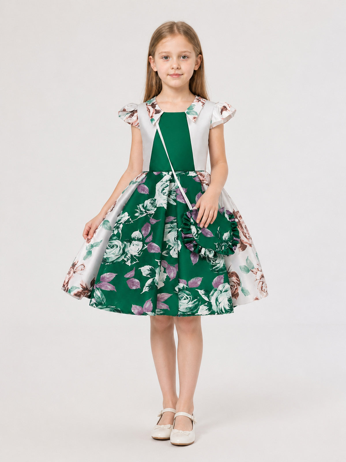 Dark Green Dress: Flutter Sleeves, Full Skirt main product view
