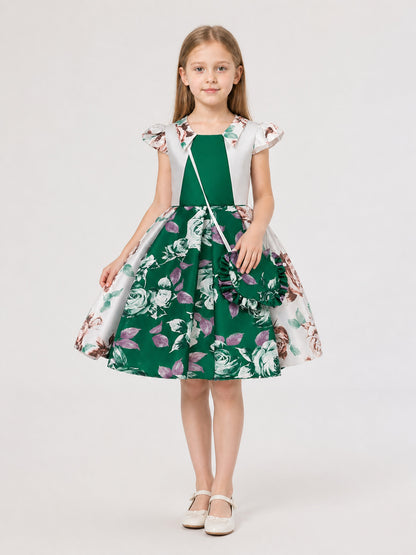 Dark Green Dress: Flutter Sleeves, Full Skirt main product view