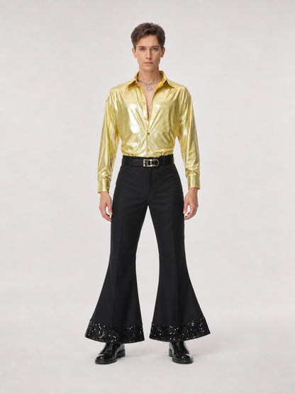 1970s Retro Disco Costume, Shirt and Pants on-model view