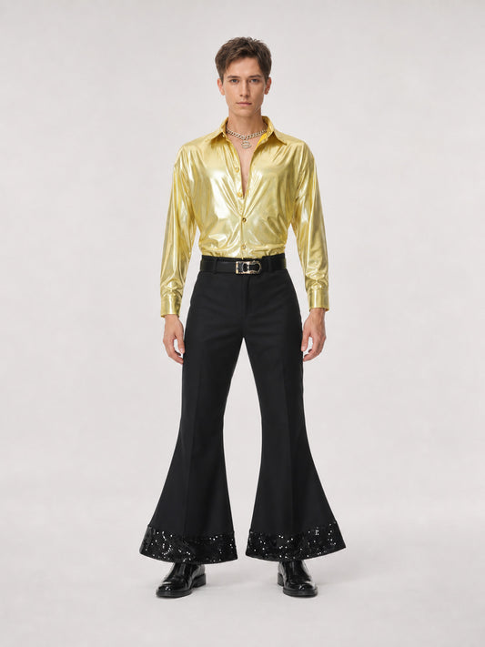 1970s Retro Disco Costume, Shirt and Pants on-model view