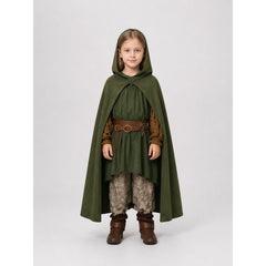 Long hooded cloak cape, dark green, children's