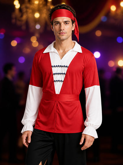 Retro Pirate Costume with White Collar for Costume Parties on-model view