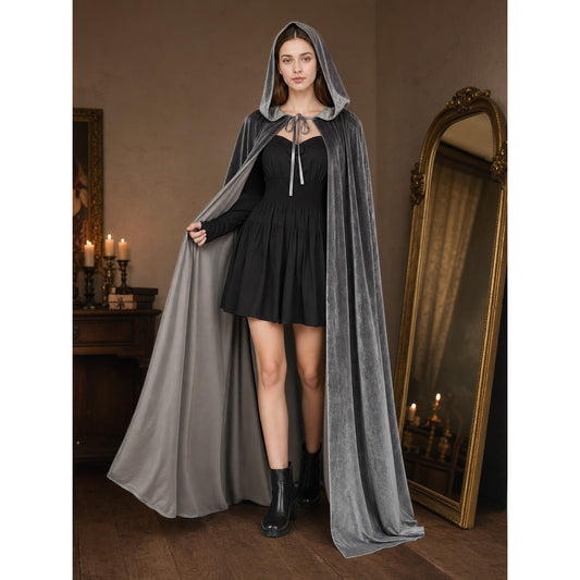Gray Hooded Long Costume Cape