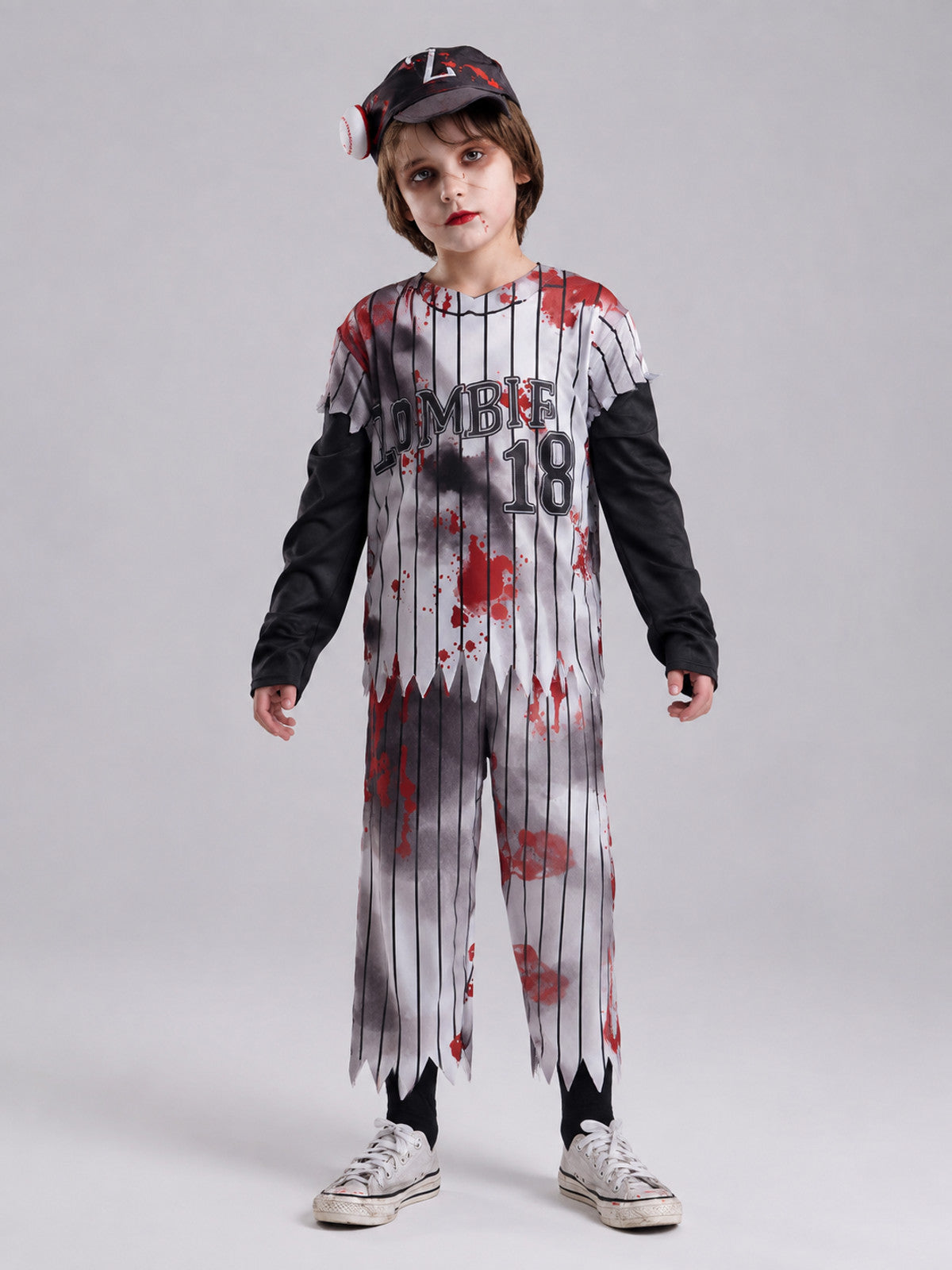 Gray Baseball Uniform-Style Zombie Costume on-model view