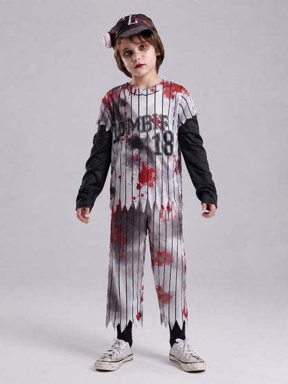 Gray Baseball Uniform-Style Zombie Costume on-model view