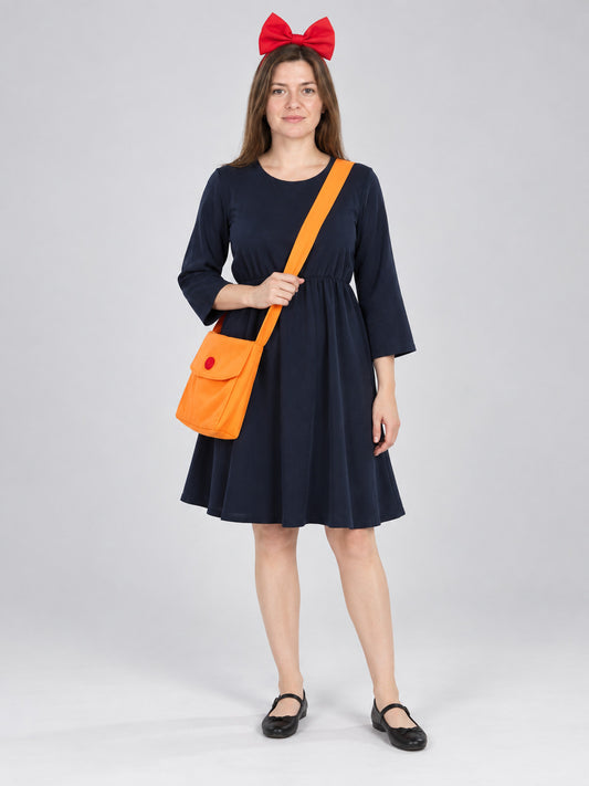 Witch Halloween Costume: Dark Blue Dress with Bow