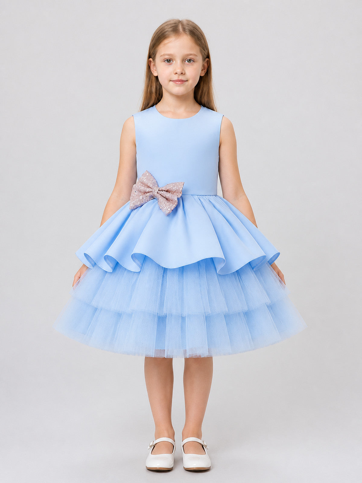 Puffy Blue Princess Dress with a Sparkly Bow