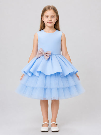 Puffy Blue Princess Dress with a Sparkly Bow