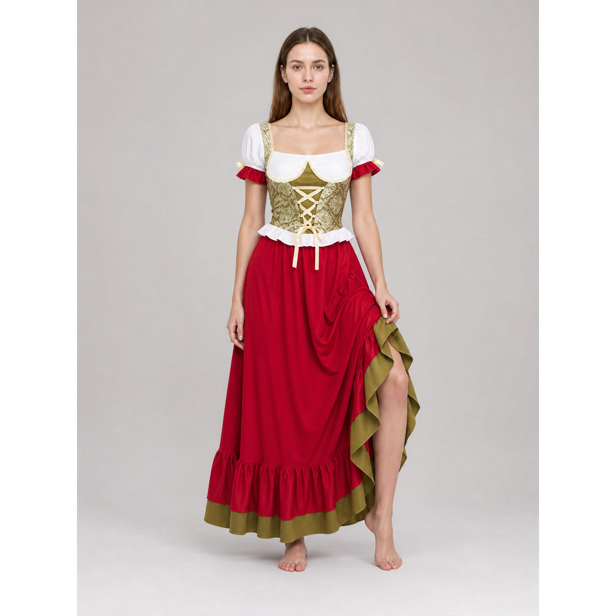 Bavarian-Style Costume Dress with Scarf