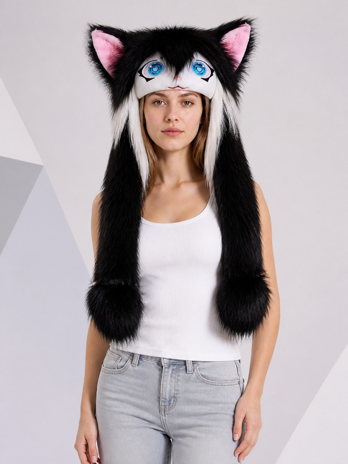 Black and White Cat Cosplay Mask for Halloween