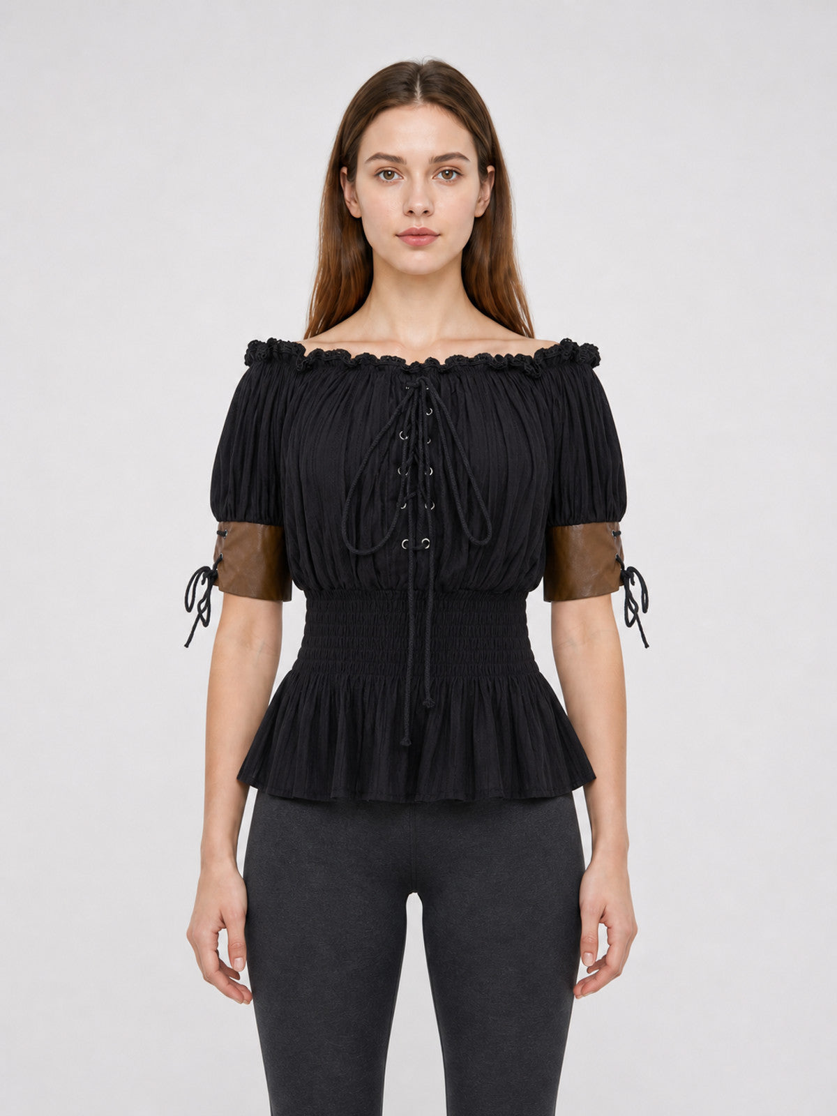 Gothic Off-the-Shoulder Lace-Up Top front view