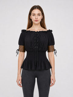 Gothic Off-the-Shoulder Lace-Up Top
