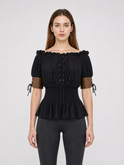 Gothic Off-the-Shoulder Lace-Up Top front view