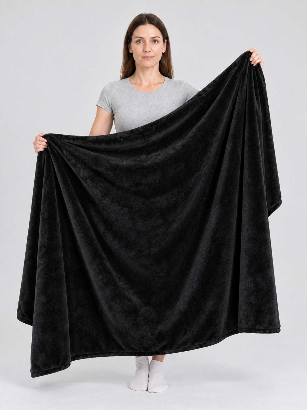 Black plush fleece rectangular blanket
