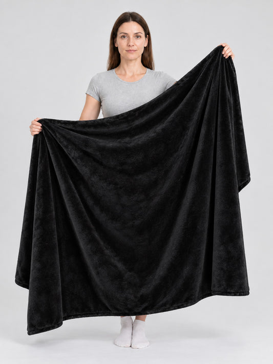Black plush fleece rectangular blanket